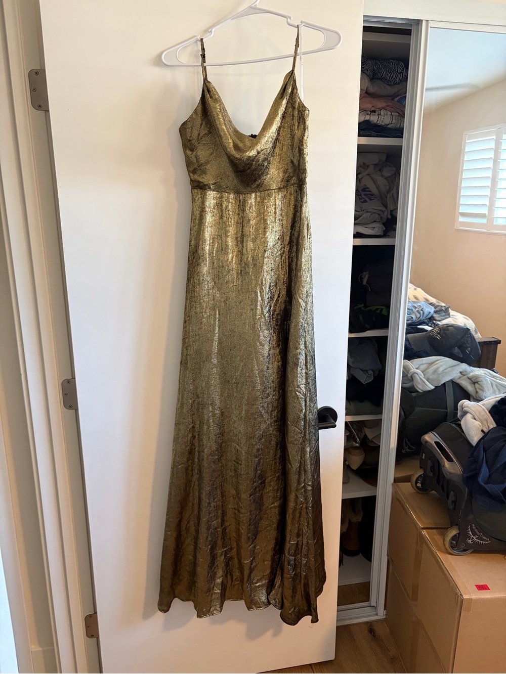 Lulus Metallic Gold Slit Dress